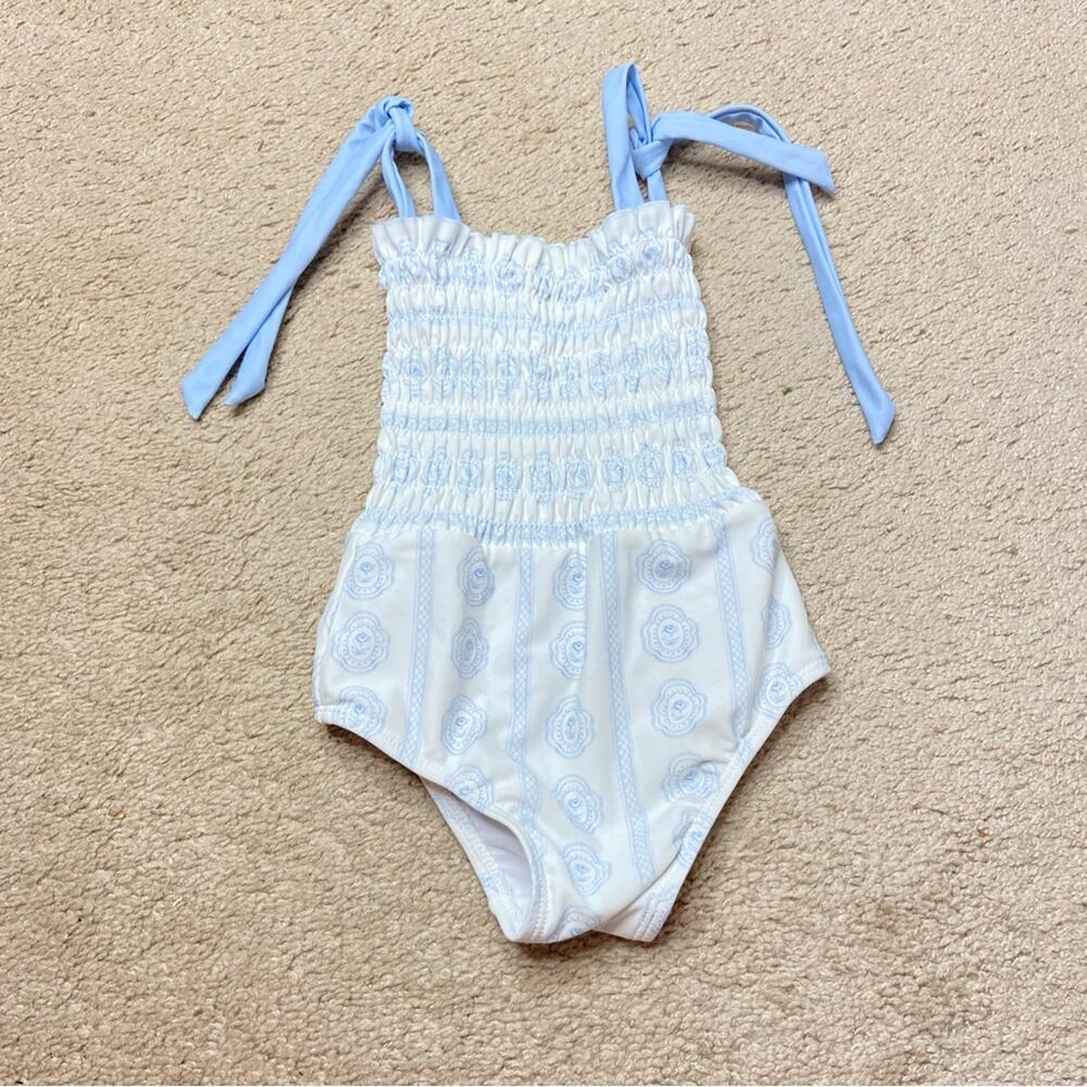 Edgehill Collection Blue and White Kids Swim One Piece